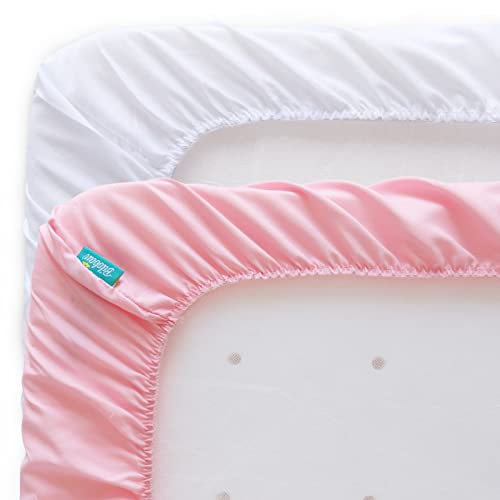 Baby Bassinet Sheets 4 Pack Compatible with UPPAbaby and Chicco LullaGo Anywhere Portable Bassinet, Ultra Soft & Skin-Friendly, Pink and White