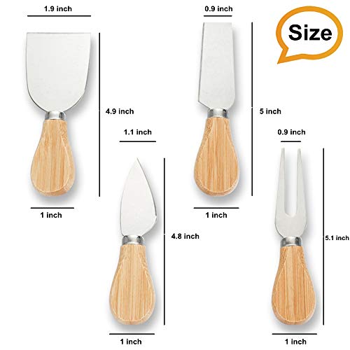 Set Of 4, Cheese Knives With Bamboo Wood Handle, Futu Steel Stainless Cheese Slicer Cheese Cutter- Mini Knife, Butter Knife, Spatula & Fork #TOP2