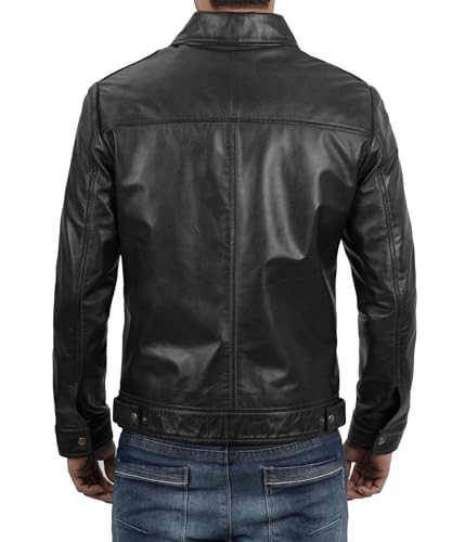 Image of Blingsoul Vintage Distressed Leather Jacket for Men - Shirt Collar Genuine Lambskin Mens Leather Jacket