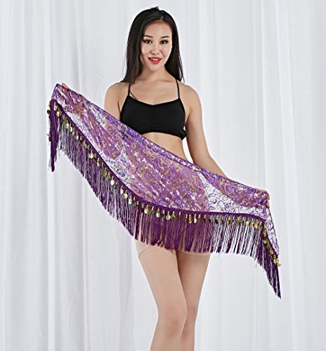Women's Tassels Fringed Sequins Triangle Belly Dance Hip Scarf Skirt Waist Belt for Outfits Performance2