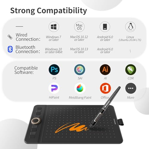 Image of GAOMON WH851 Bluetooth Graphics Drawing Tablet, 8x5, Dial, 16384 Pressure | 8 Shortcut Keys, Type-C Port, Battery-Free & Wireless, Portable for Digital Art & Design, Compatible with Windows /Android /Mac