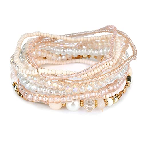 Bracelet multi-couches bohème en cristal rouge et perles d'une finition éclatante