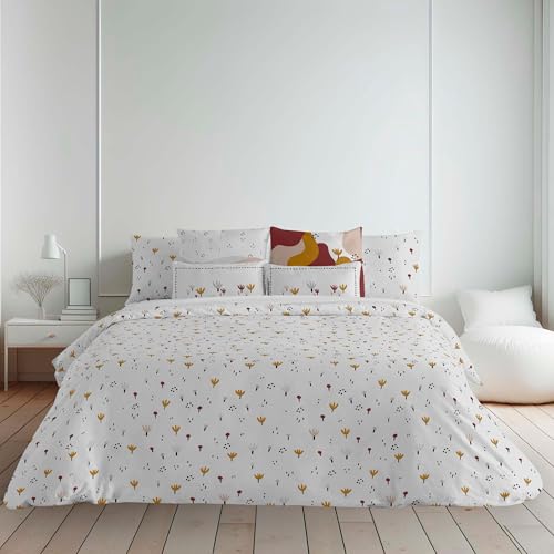 Housse de couette pour lit double anti-glisse avec boutons en pur coton