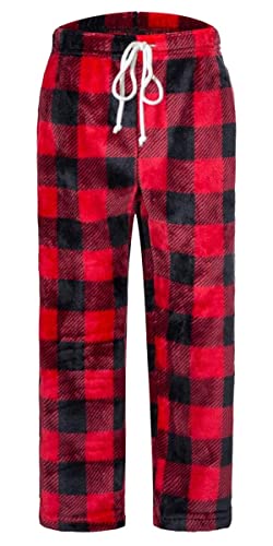 Cromoncent Men's Plaid Plush Warm Pajama Pants, Winter Cozy Fleece Lounge Sleepwear Pj Bottoms2