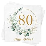 Xunerloy Servietten 80. Geburtstag 40 Stück,80 Geburtstagsdeko Servietten Eukalyptus Grün Mann Frau Geburtstag Party Tischdekorationen
