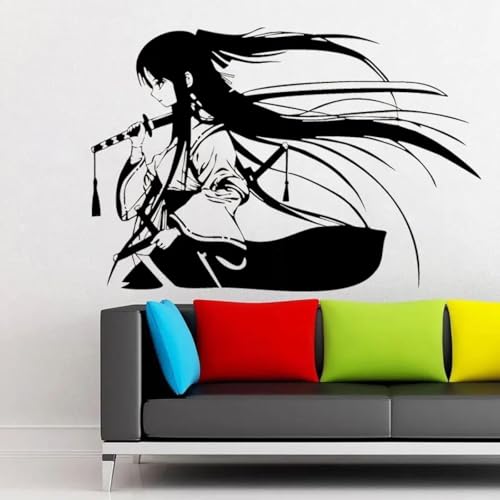 KGXUEDAO Autocollant mural en vinyle motif épée japonaise Katana, samouraï, geisha, anime, pour chambre d'enfant, salon, chambre à coucher, décoration d'intérieur