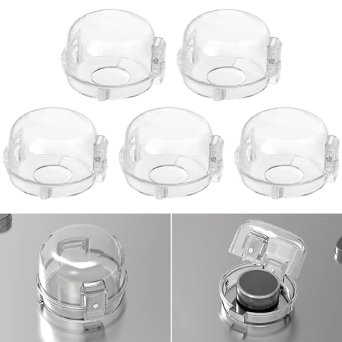 Image of Gas Stove Knob Covers for Child Safety - 5 Pack Universal Size Stove Safety Knob Covers, Heat-Resistant Child Proof Stove Knob Covers, Pet/Baby Proofing Oven Knob Covers for Child Safety (Clear View)