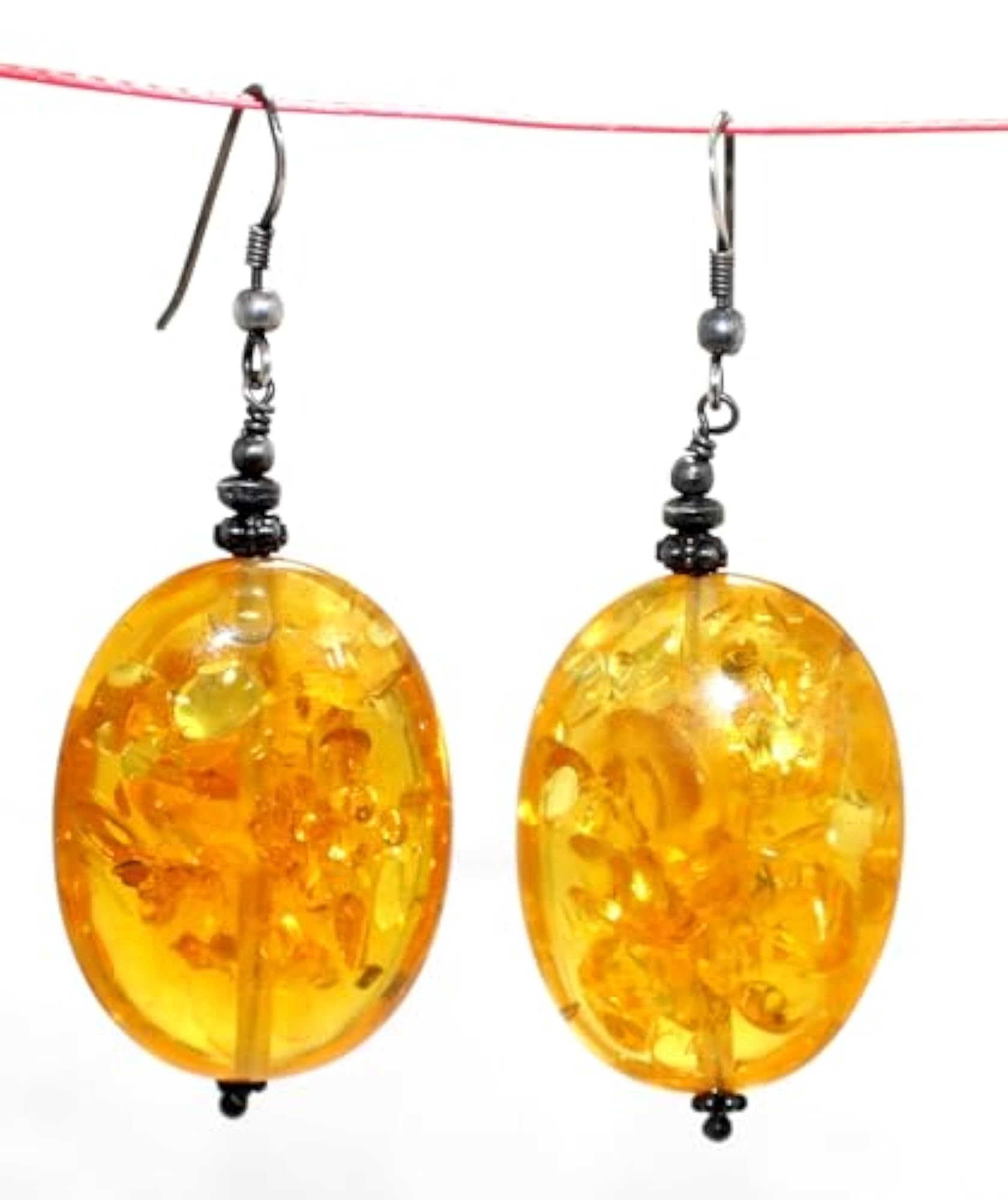 Women's Handmade 925 Sterling Silver Amber Gem Stone Earrings, Cultural Gift