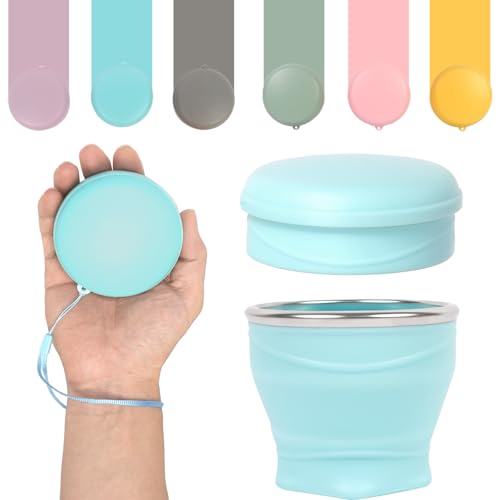 zhuzhiloono Collapsible Cup, 6 oz Mini Foldable Travel Cup with Lid, Blue