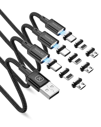 KUULAA 3Pack Magnetic Charging Cable USB C,3A Fast Charging/Data Transmission with 3 in 1 Charging Tips Nylon-Braided Phone Cable Compatible for iProduct/Type C/Micro Device(3.3ft/3.3ft/3.3ft)