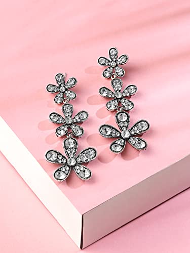 Oxidised Flower Crystal Dangler Earrings