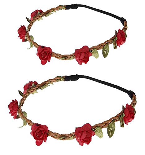 Daisyu Baby and Mom Flower Crown Headband Parent-Child Hair Band Floral Baby Crown (Red) (Red)