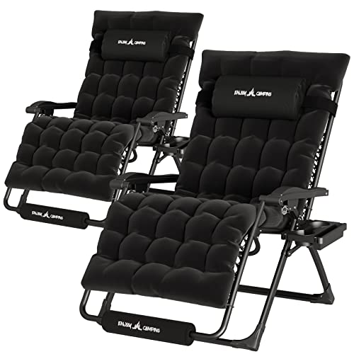 Image of UDPATIO Oversized Zero Gravity Chair Patio Reclining Chairs with Cushion | 33In Set of 2 Outdoor Folding Recliner with Pillows,Cup Holder, Foot Rest, Detachable Pad, Locking Black-xxl