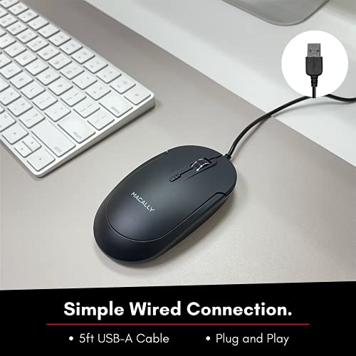 Computer Mouse Wired, Macally Silent Usb Mouse - Slim & Compact Usb Mouse For Apple Mac Or Windows Pc Laptop/Desktop - Designed With Optical Sensor & Dpi Switch - Simple - Black #TOP2