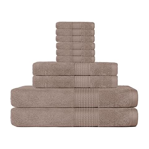 POKARLA Fresh Towel Set, 10 Piece Bathroom Towels Set (2 Bath Towels, 2 Hand Towels, 6 Wash Towels), 100% Cotton, Super Soft, Ultra-Absorbent, Fresh Feel, Easy Care,Shower Towel Cover
