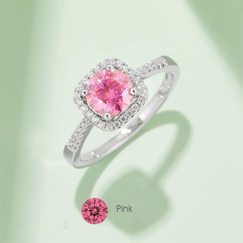 White/Pink/Yellow/Green/Black/Blue Moissanite Rings Wedding Promise Ring for Women 18K White Gold Plated 925 Sterling Silver 6.5mm Moissanite Halo Engagement Rings Christmas Gifts for Her(Size 5-10) - Image 2