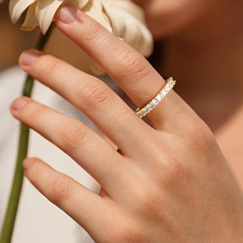 14K Gold Wedding Band 3MM cubic zirconia Half Eternity Stackable Engagement Ring Size 5-10