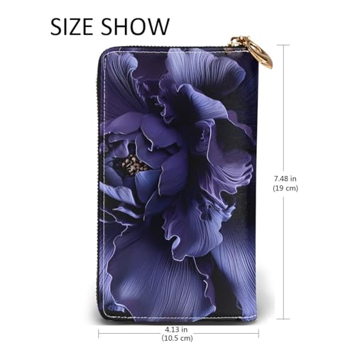 Leather Wallet for Women Men Bifold Wallet Ultra Slim Credit Card Holder Purple Flower Texture Ladies Clutch Purse2