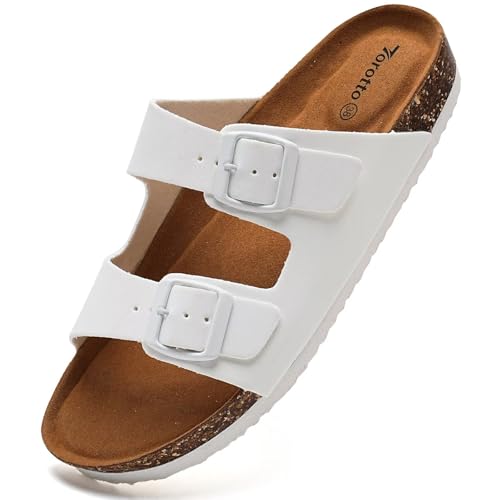Image of Torotto Womens Slides with Cork Footbed Open Toe Adjustable Webbing Flat Sandals for Walking | Beach | Indoor