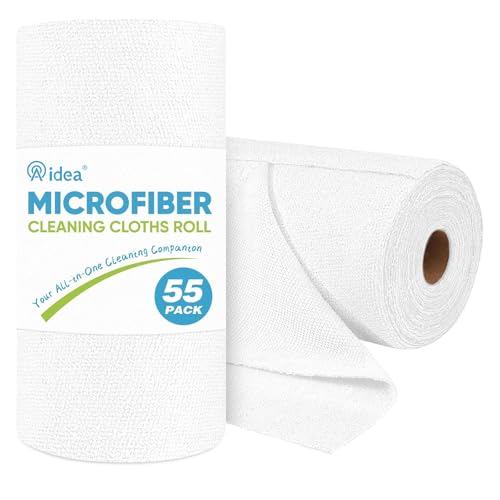 Image of AIDEA White Microfiber Cleaning Cloth Roll-55 Sheets, Paper Towels 11x9 inch