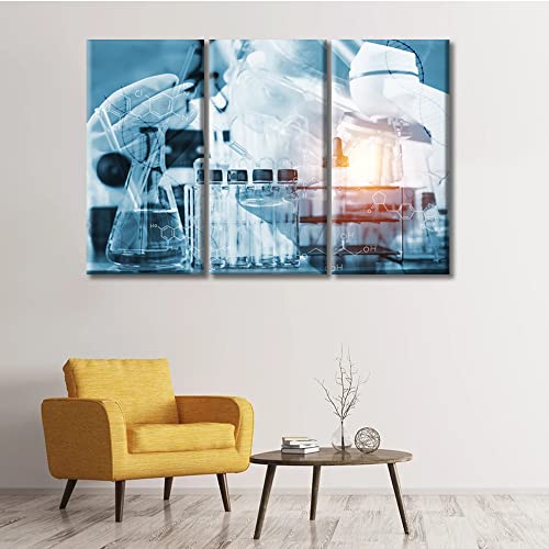 Image of TUMOVO Science and Medical Background Canvas Wall Art Home Decor Young Scientist Pictures Black and White Wall Art 3 Panel Clinical Laboratory Posters and Prints Framed Ready to Hang (42 inch Wx28 H)