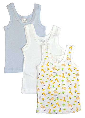 Baby Tank Tops Boys, Girls, Unisex Sleeveless 100% Cotton Shirts & Short-Sleeve Slip-on Tees for 0-24 Months Babys (Newborn, Blue/White/Print/3-Pack/For Boy)