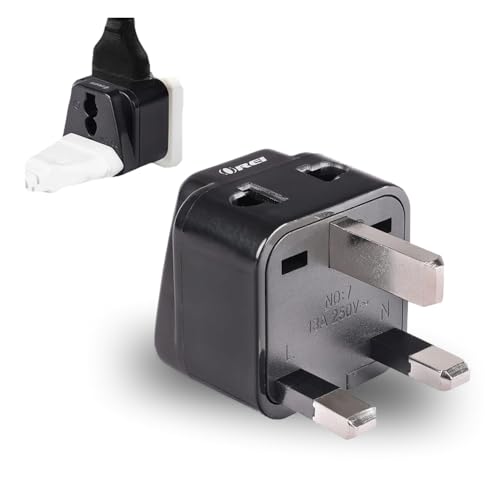 Image of Orei India to UK Plug Adapter 2 in 1 Type G Travel Adapter - Compatible with UK, UAE, Dubai, & Hong Kong - Ideal for Laptops, Mobiles, & Chargers CE & Rohs Certified, Black
