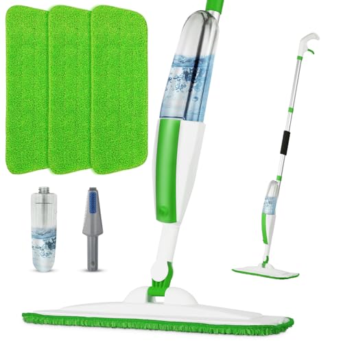 Mops for Floor Cleaning Wet Spray Mop with 14 oz Refillable Bottle and 3 Washable Microfiber Pads Home or Commercial Use Dry Wet Flat Mop for Hardwood Laminate Wood Ceramic