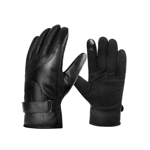 VALICLUD Leather Touchscreen Gloves Thicken Warm - Design for Outdoor Activities and Windproof for Cycling Hiking Fishing and Camping Black