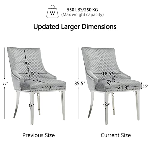 Azhome Dining Chairs, Dining Room Chairs With Nailhead Trim In Grey, Contemporary Upholstered Dining Room Chair Silver Stainless Steel Legs, Set Of 6 #TOP2