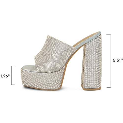 Dsevht Chunky Platform Sandals for Women,Slip On Square Toe Platform Mules with High Heel2