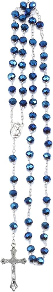 Accesorios 925 Collar de Rosario religioso de Plata esterlina para Mujeres y Hombres - 1pc Cross Cross Rosary Beads Pendants Collar de Cuentas de Cristal Redondo religioso, Virgen María Jesús Costa