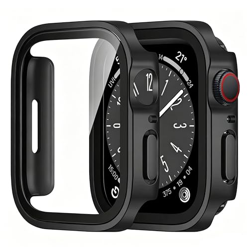 JUNOVA for 【2025新型】 Apple Watch 防水ケース Ultra2/Ultra 49mm対応 アップルウォッチ保護カバー 新デザイン3D直角エッジ PC+ガラス画面 硬度9H 耐衝撃 防水 超薄型 軽量 高透過率 高タッチ感度 指紋防止 装着簡単 一体型 全面保護 (49mm, ブラック)