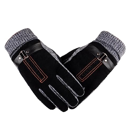 FOMIYES Men's Winter Leather Gloves Thick Windproof Fleece Mittens for Cold Weather Driving Cycling Outdoor Adventures Black