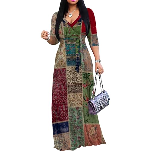 PinkPatty Women's Print Maxi Dresses 3/4 Sleeves Flowy Long Dress