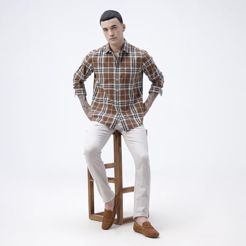 Image of BASICS 100% Cotton Checked Shirt for Men | Slim Fit | Everyday Smart Casual Wear | Full Sleeve