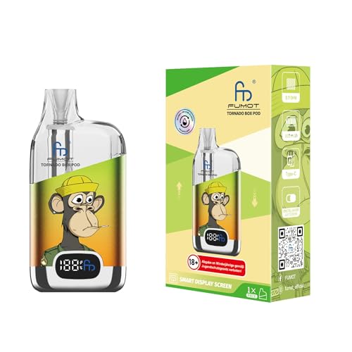 Tornado Box Pod Kit 800mAh E-Zigarette Akkuträger mit Digitalanzeige Mesh Pod Refillable System inkl. 0 9 Ohm wiederbefüllbares Leerpod USB-C Ohne Nikotin Ohne Liquid (Green Orange)