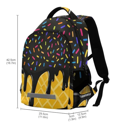 Image of Black Yellow Ice Cream Cute Backpacks with Chest Strap,Lightweight Bookbags 17 Inch, Casual Daypack Bags