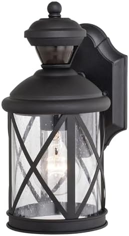 VAXCEL Henderson Motion Sensor Dusk to Dawn Wall Light for Porch or Patio, Outdoor Wall Lantern with 180-Degree Motion Sensor, 5.25" W x 10.75" H x 6.5" D, Black