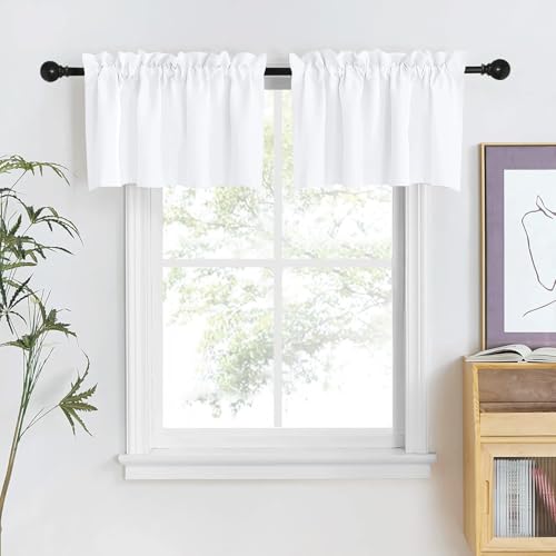 NICETOWN Pure White Bathroom Curtain Valances for Small Window, Rod Pocket Thermal Insulated Mini Sized Window Cover for Kitchen/Office/Thanksgiving,