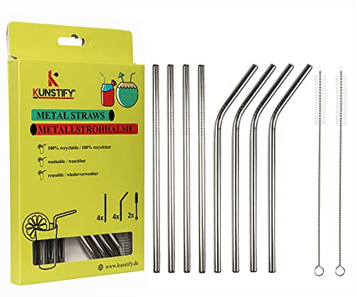 KUNSTIFY 8 pailles en métal avec brosses de nettoyage - Accessoires de cocktail (couleur : argenté) Cover