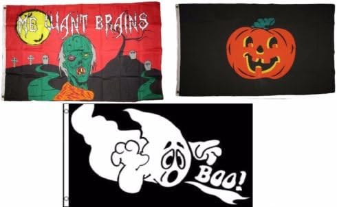 3x5 Happy Halloween 3 Pack Flag Wholesale Set #172 Combo 3x5 Banner Grommets - Party Decorations Supplies For Parades - Prime Outside, Garden, Men Cave Decor Flag