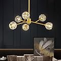 Weesalife Sputnik Chandeliers Mid Century Crystal Pendant Light Chandelier 6 Lights Contemporary Brass Branches Chandeliers Ceiling Light Fixtures for Dining Room Bedroom Living Room