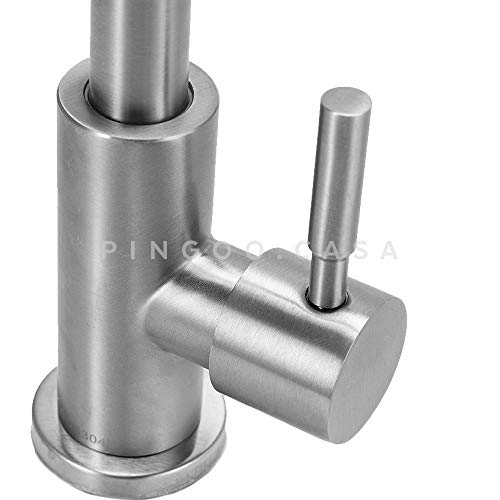 Pingoo.Casa, Torneira para Cozinha, Aço Inox 304, Escovado, Aporé, Prata