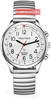 Hearkent Sprechende Uhr für Damen für Blinde Senioren mit Sehbehinderung, Laute und klare männliche Stimme, spricht Deutsch, Mutter oder Vater, Silber, Frauengröße