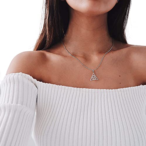 FANZE Women's 925 Sterling Silver Irish Celtic Knot Triquetra Trinity Knot Timeless Geometric Pendant Necklace4