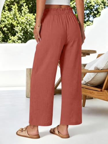 Image of ANRABESS Womens Wide Leg Cropped Palazzo Pants | Lightweight Breathable Elastic High Waisted Pants, Beach Vacation Flowy, Lounge & Casual Summer Trousers with Pockets