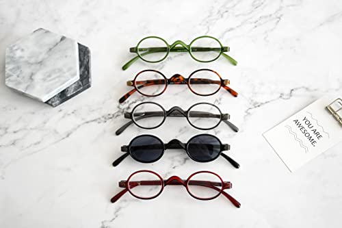 Image of Eyekepper 5-Pack Spring Temple Vintage Mini Small Oval Round Reading Glasses Include Sunshine Readers +2.0