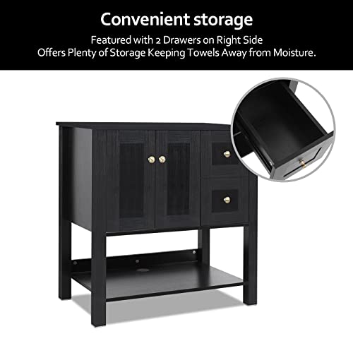 Eclife 32" Bathroom Vanity Sink Combo Black Modern Cabinet Vanity Pedestal Stand Wood With Soft Closing Doors & Drawers (Single Cabinet) #TOP4
