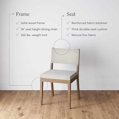 Nathan James Linus Modern Upholstered Dining Chair with Solid Rubberwood Legs in a Wire-Brushed Light Brown Finish, Natural Flax/Brown